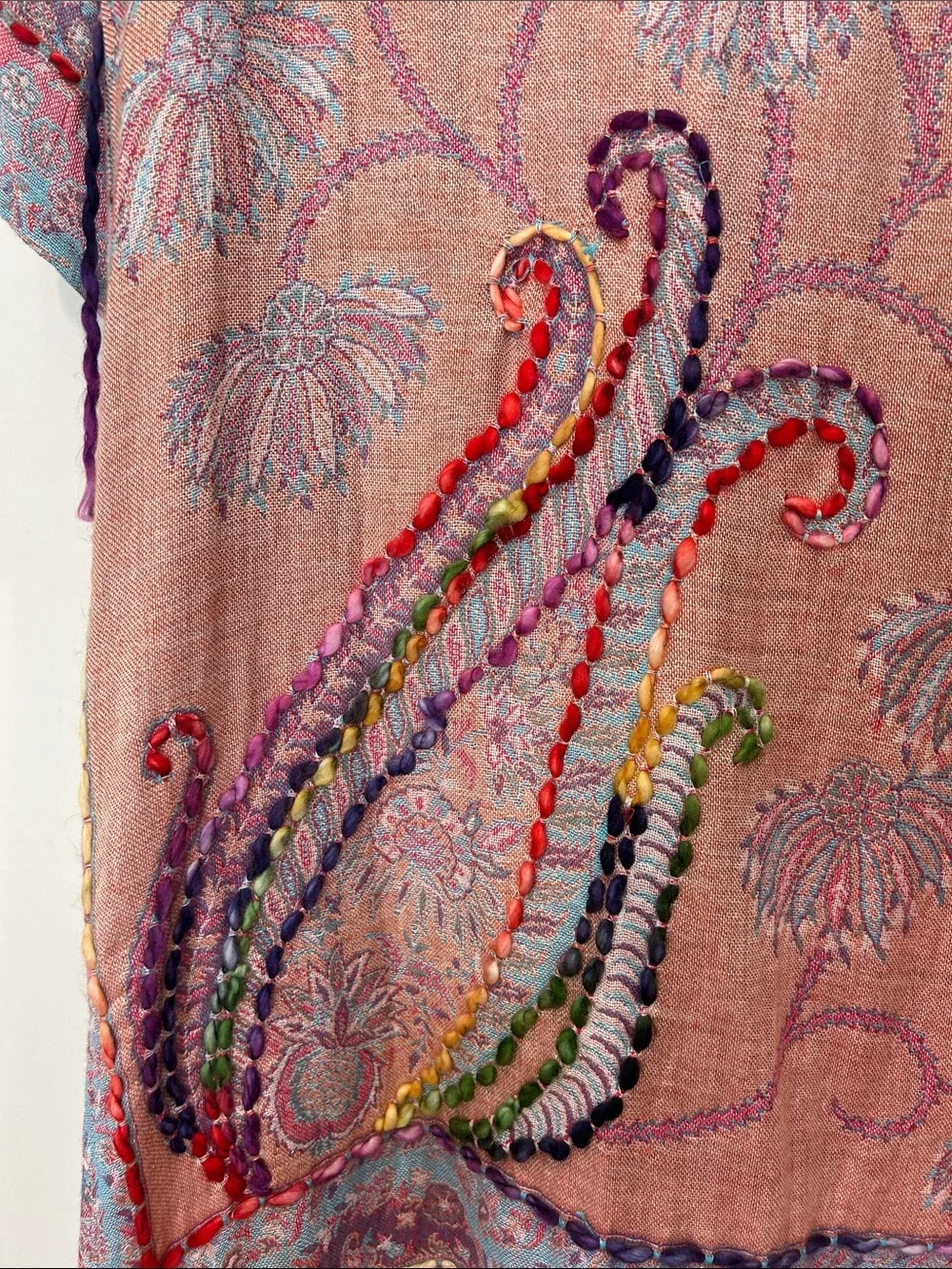 RAJ Boho Lavender & Peach Floral Embroidered Kimono duster rayon one size - Picture 11 of 13